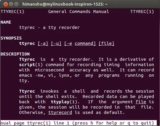 ttyrec & ttyplay – Linux记录播放终端会话