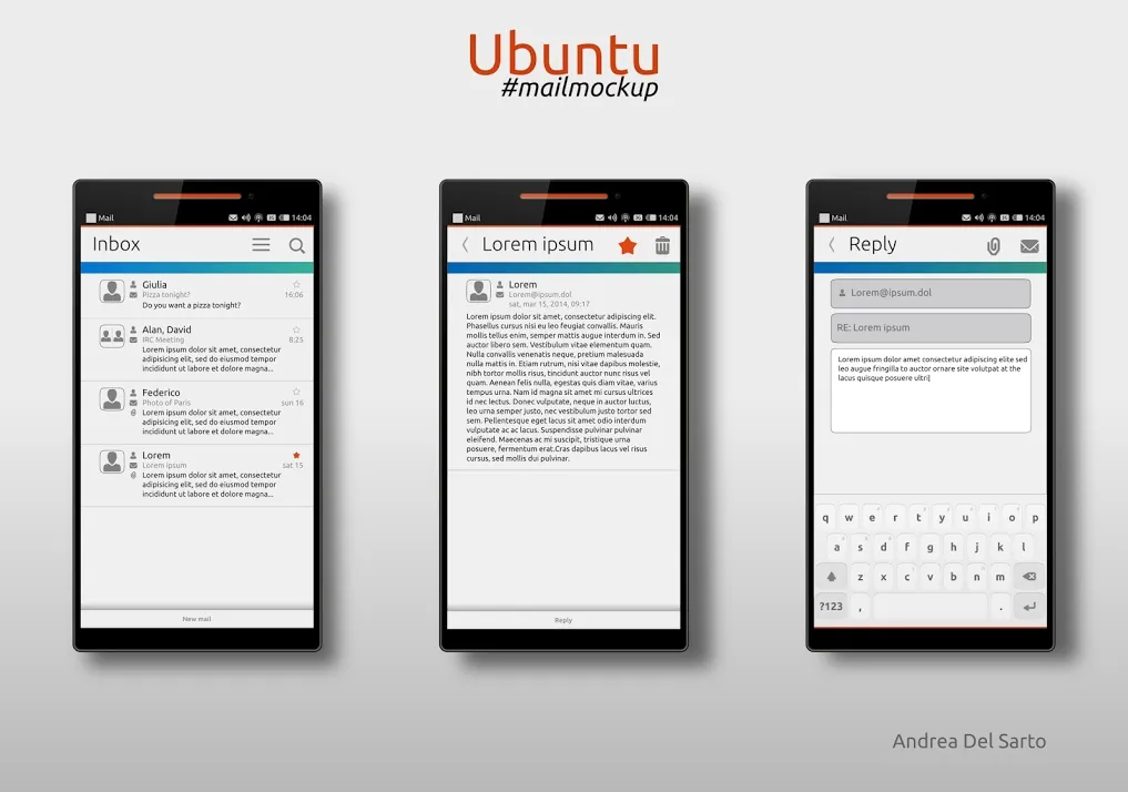 Ubuntu Touch 的邮件客户端样例的设计看起来很炫哦