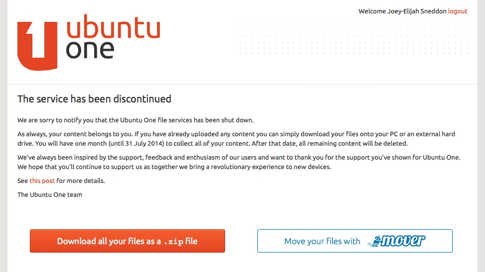 Ubuntu One服务正式关闭