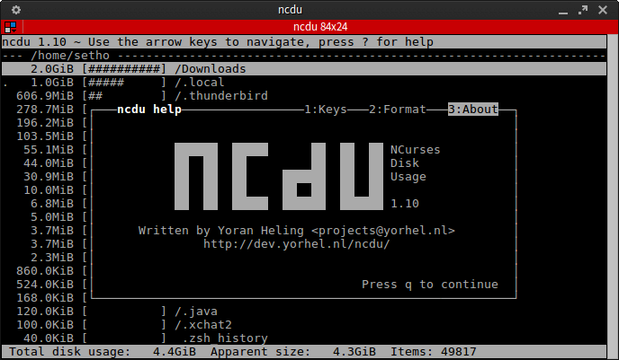 ncdu – 基于ncurses库的磁盘使用分析器