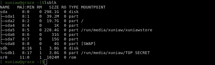使用Linux的lsblk命令列出块设备信息