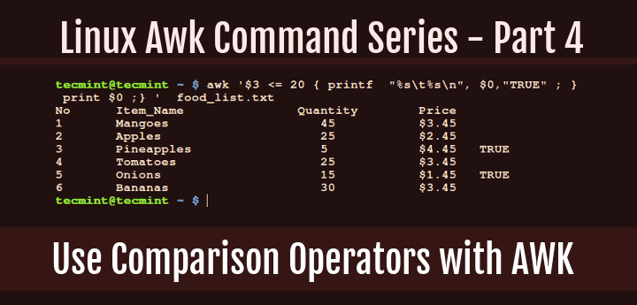 awk 系列：如何使用 awk 比较操作符