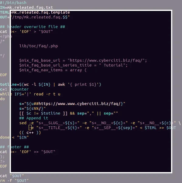 Bash 脚本中如何使用 here 文档将数据写入文件