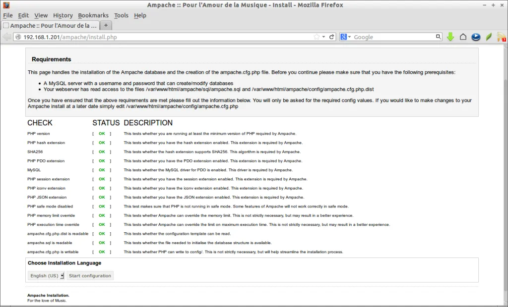 Ampache :: Pour l'Amour de la Musique - Install - Mozilla Firefox_001