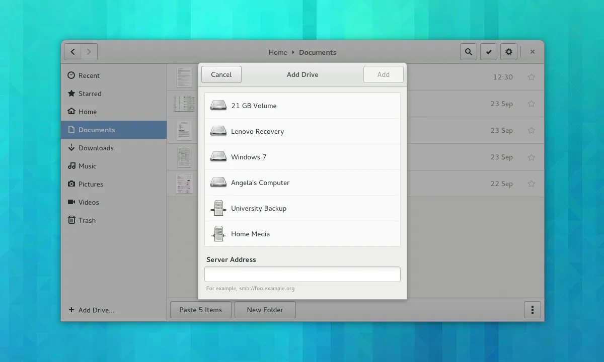 Nautilus add drive dialog