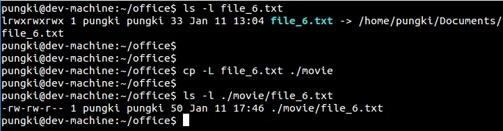 Copy using -L option