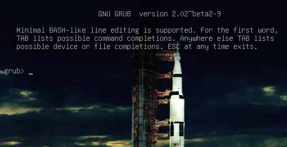 Figure 1: GRUB 2 menu with cool Apollo 17 background.