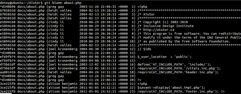 git blame on the ATutor repository