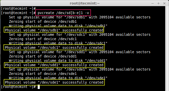 Create Physical Volumes in LVM