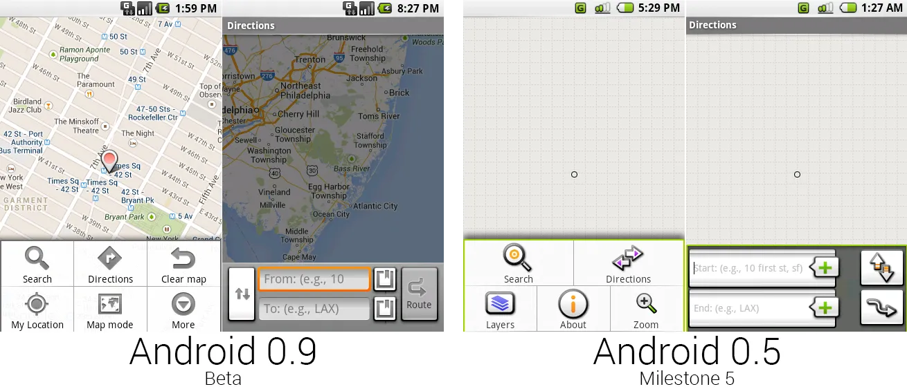 打开菜单的谷歌地图和新路线界面。