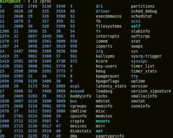 output of 'ls /proc'