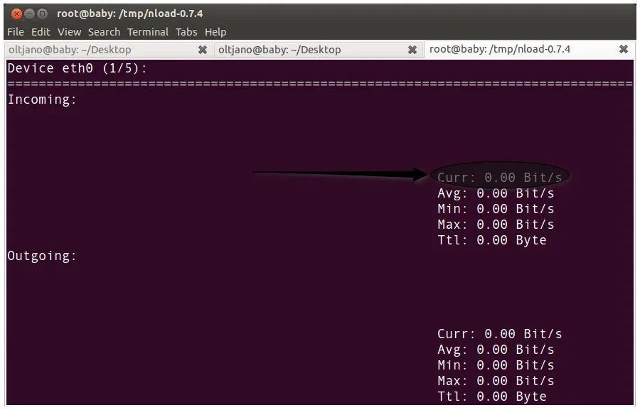 nload running on linux