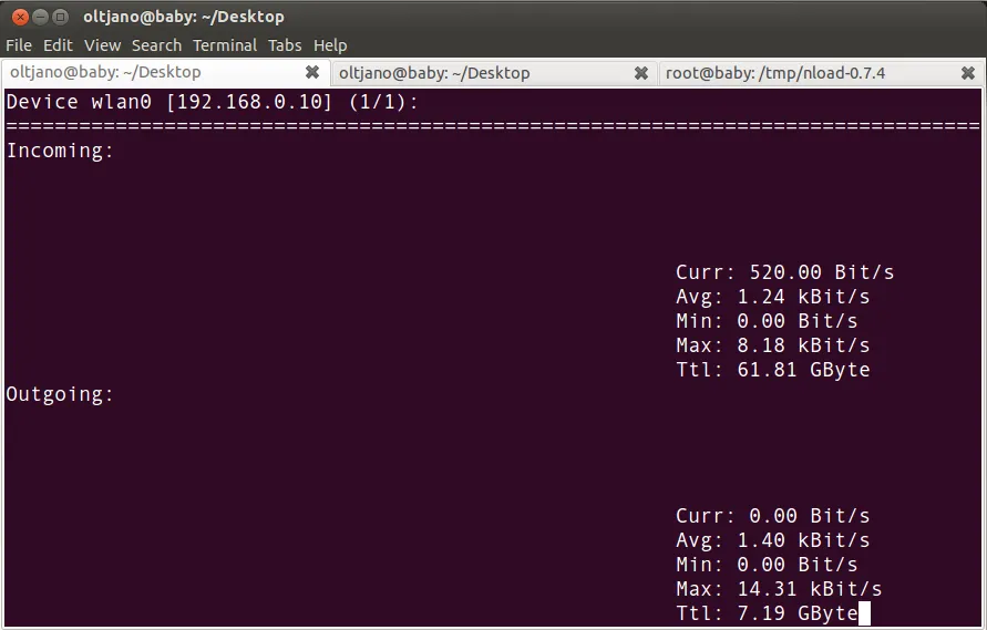 nload monitoring wlan0 on linux