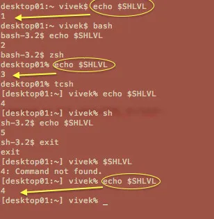 Fig. 03: Bash shell nesting level (subshell numbers)