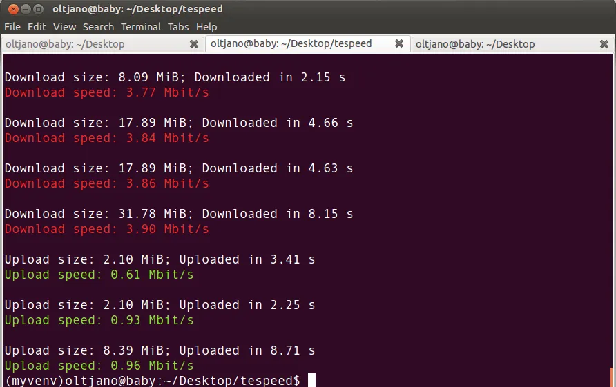 testing download and upload speed with tespeed python application