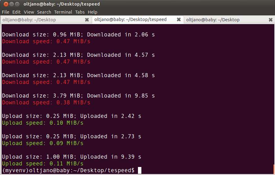 testing internet speed with tespeed python application