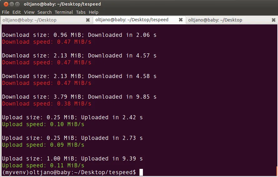 testing internet speed with tespeed python application