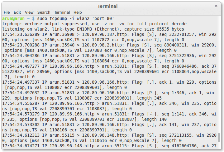 tcpdump port