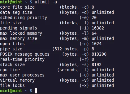ulimit -a