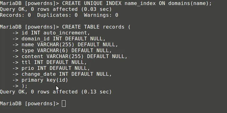 Create Table Records for PowerDNS