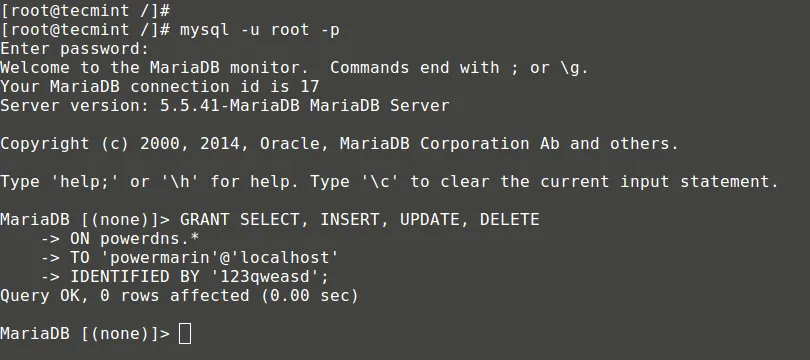 Grant Mysql Permissions to User