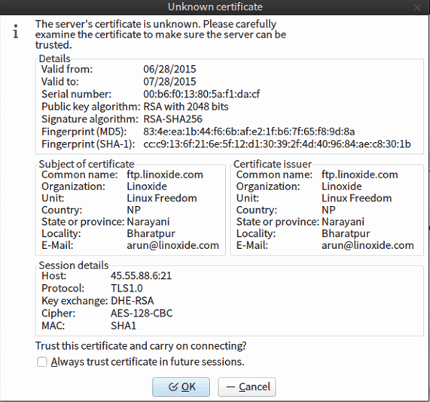 FTP SSL 凭证