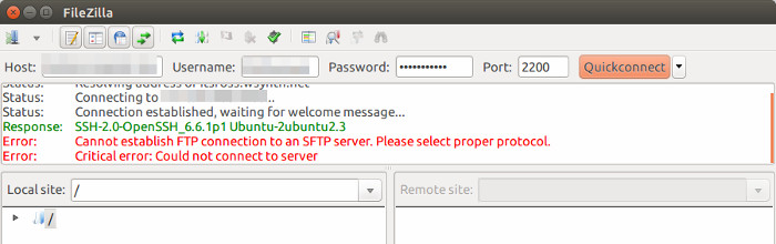 FileZilla Cannot establish FTP connection to an SFTP server
