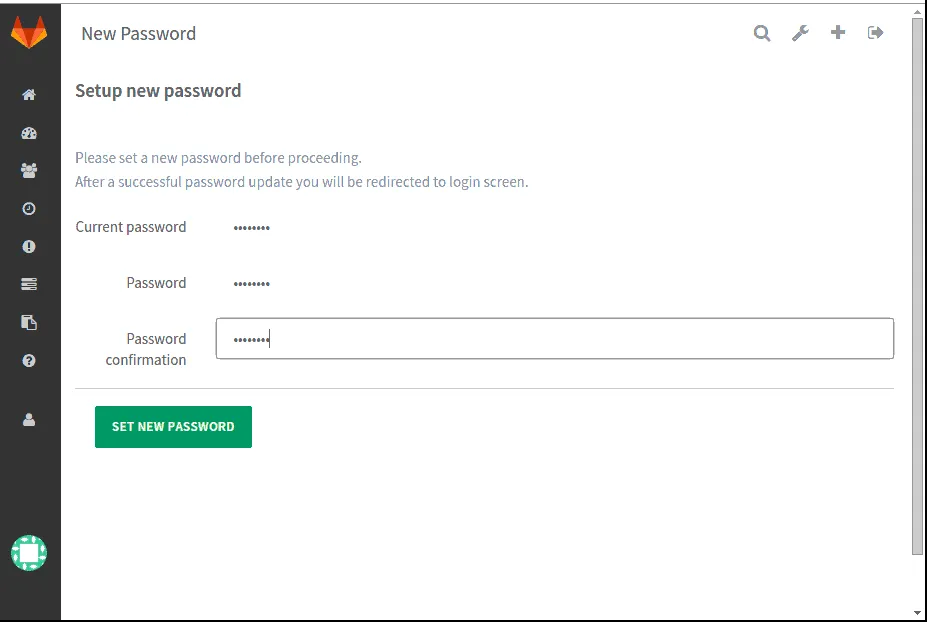 Setting New Password Gitlab