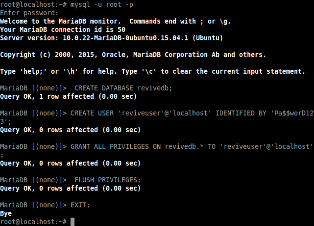 Creating Mariadb Revive Database