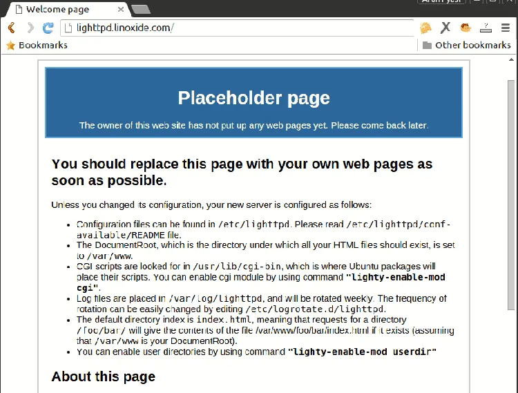 Lighttpd Welcome Page