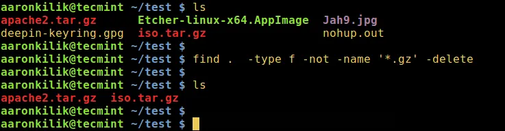 find 命令 —— 删除 .gz 之外的所有文件