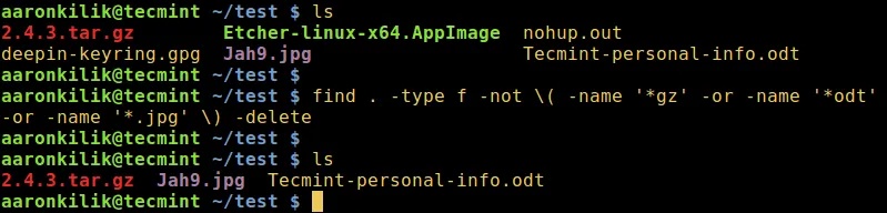 删除除了指定扩展文件的所有文件