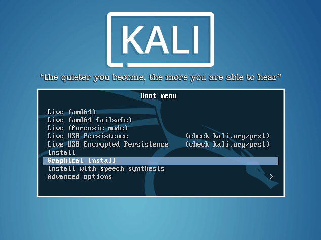 Kali Linux Boot Menu