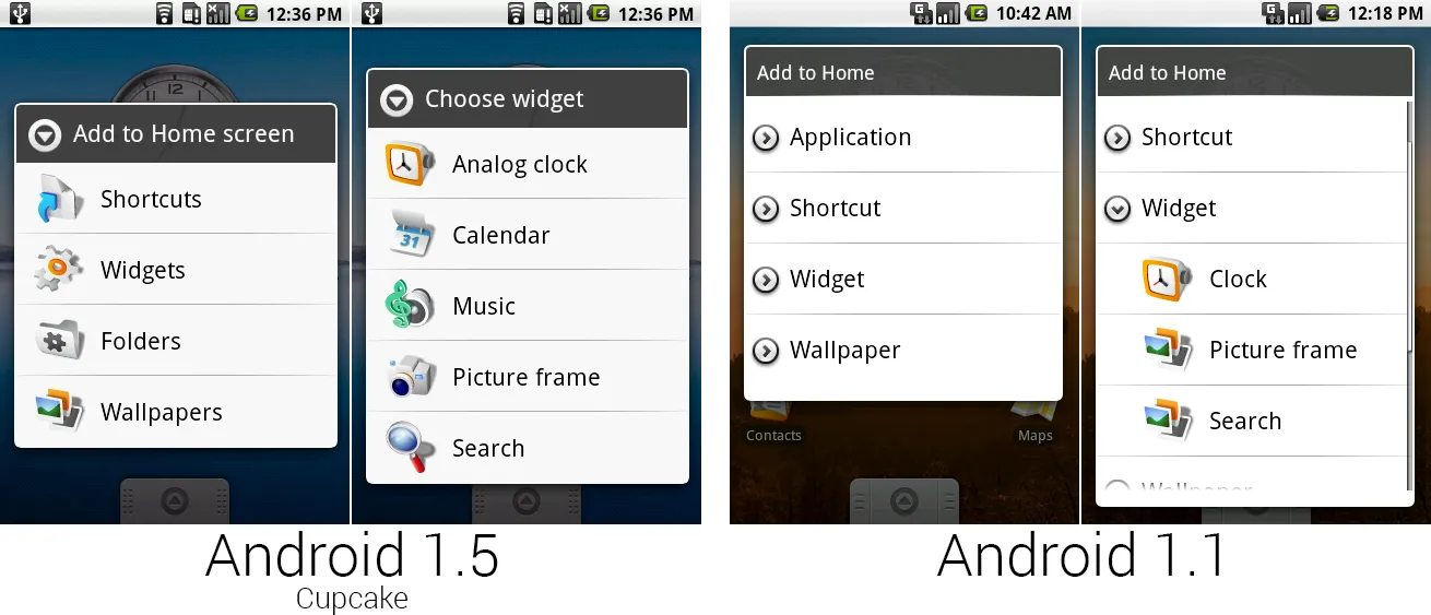 安卓1.5和1.1中的“添加到主屏幕”对话框。