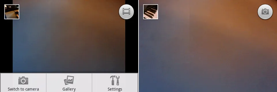 摄像机和相机界面，屏幕上有触摸快门。