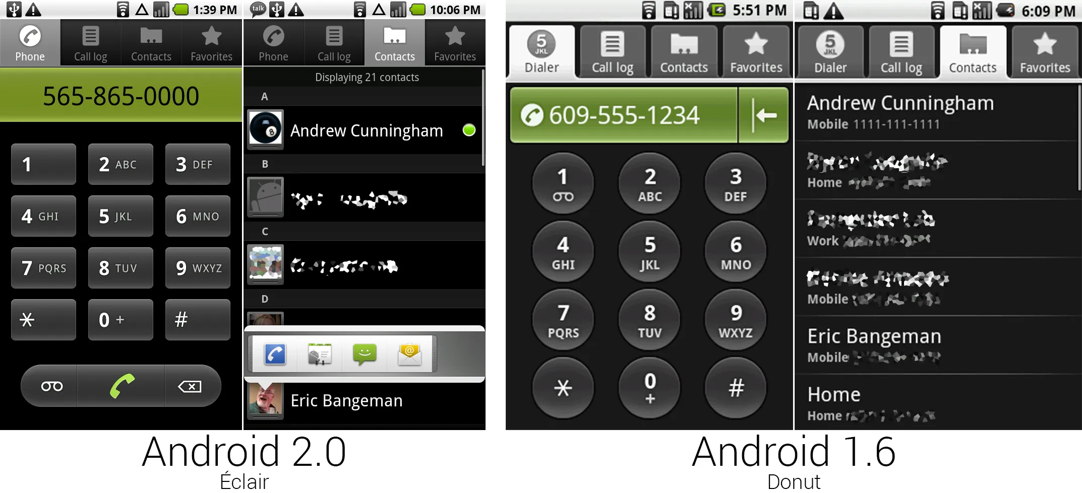 重新设计的拨号和联系人页面。