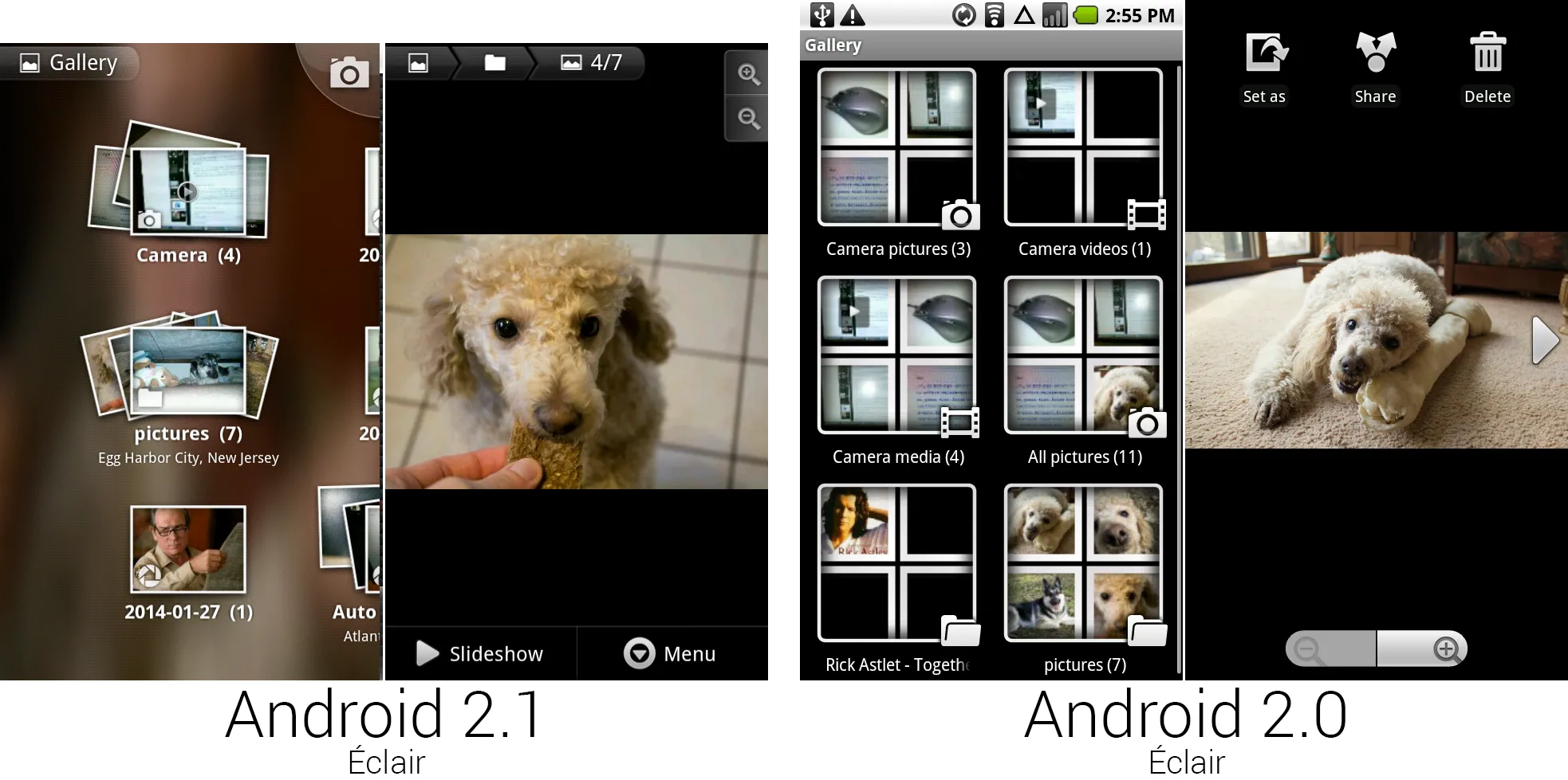 安卓2.1和2.0中的相册和单独图片查看界面。