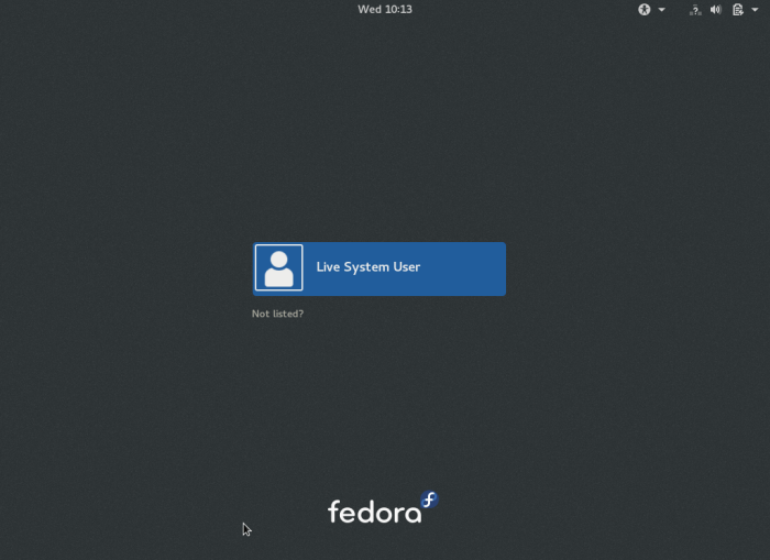 Fedora 25 Live User Login