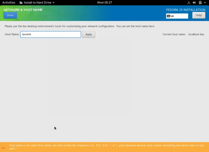 Set Hostname for Fedora 25