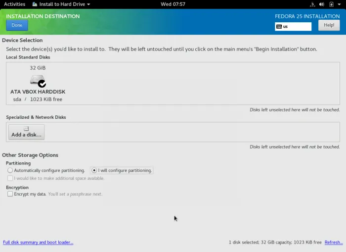 Select Installation Destination Drive