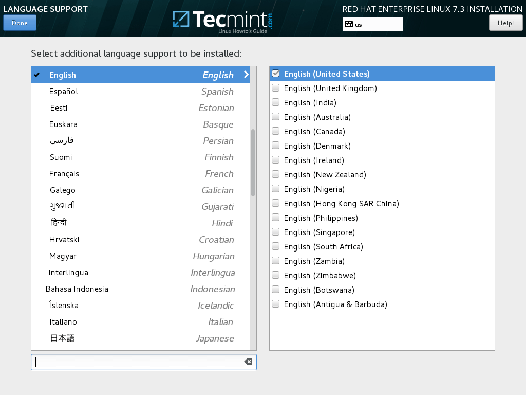 Choose Language Support