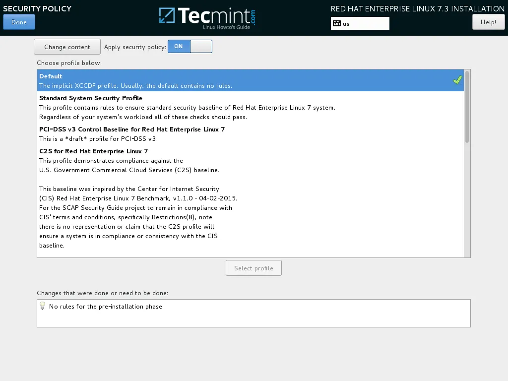 Apply Security Policy for RHEL 7.3