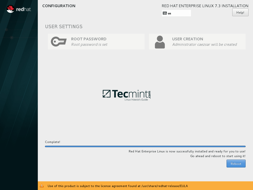 RHEL 7.3 Installation Complete