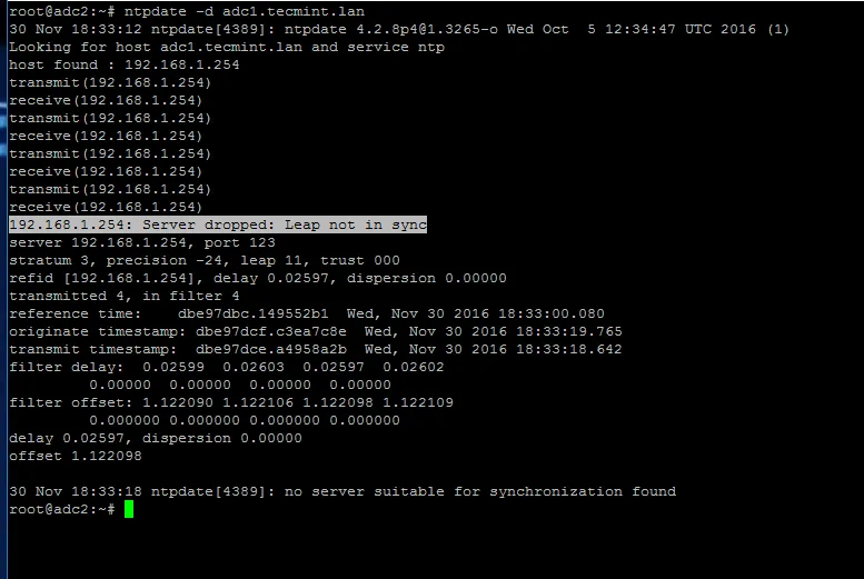 NTP Server Dropped Leap Not in Sync