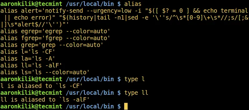Show All Aliases in Linux