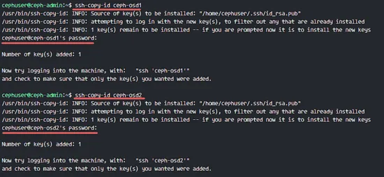 Ceph-admin deploy ssh key to all cluster nodes