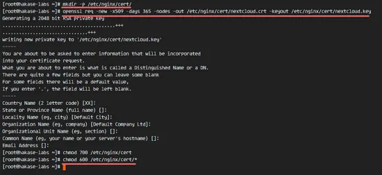 为 Nextcloud 生成一个自签名 SSL 证书