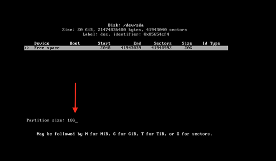 Choose 10GB partition size