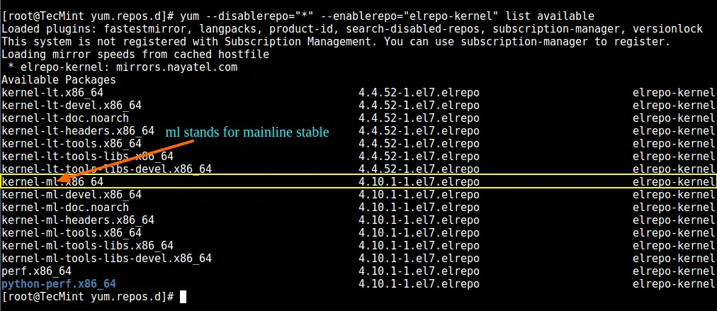Yum - Find Available Kernel Versions