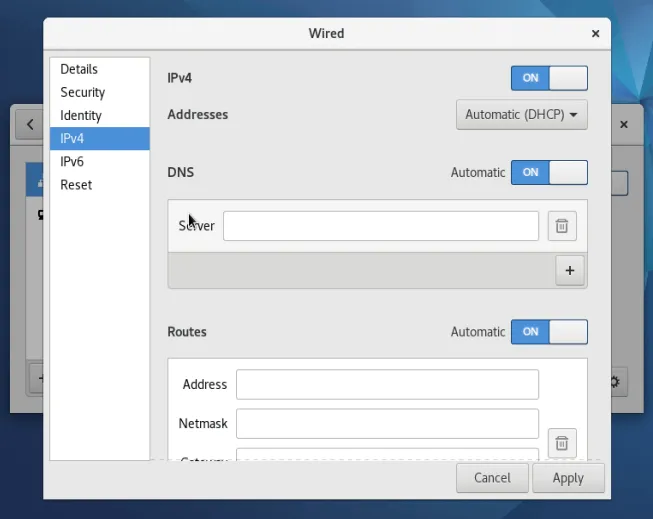 Set DHCP Network in Fedora